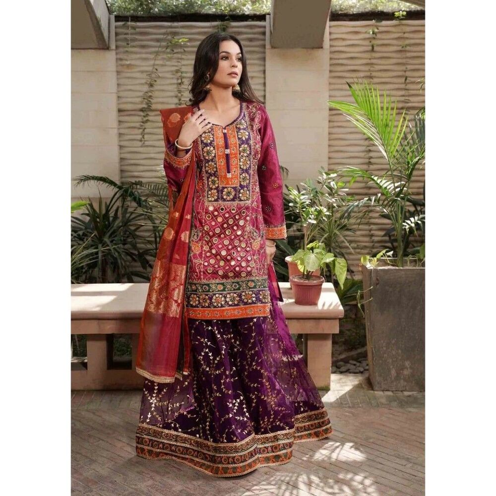 Malhaar - Arjumand Anaya’s Collection 3 Piece Embroidered Silk Set Size 38